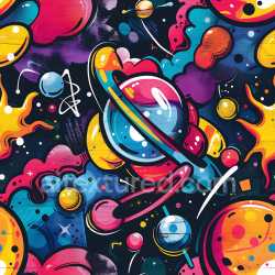 seamless Seamless 3D PBR Texture Featuring Vibrant Cosmic Graffiti with Planets and Abstract Shapes texture 8k free download PBR