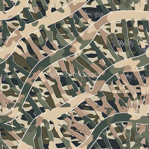 Seamless 3D PBR Desert Woodland Camouflage Texture with Layered Organic Patterns