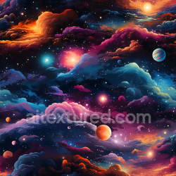 seamless Seamless 3D PBR Space Texture with Vibrant Nebula Clouds and Colorful Planets texture 8k free download PBR