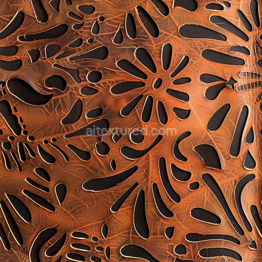 Seamless 3D PBR Distressed Cutout Brown Leather Texture with Intricate Patterns
