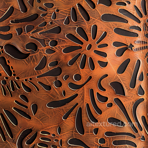 Distressed Cutout Brown Leather Texture with Intricate Patterns seamless Leather PBR texture