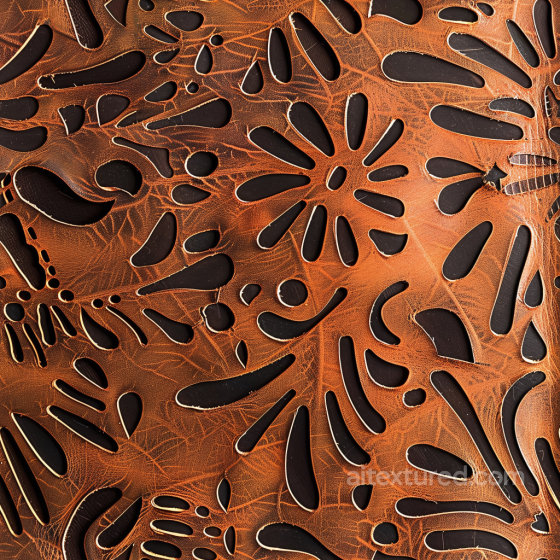 Distressed Cutout Brown Leather Texture with Intricate Patterns Leather texture preview