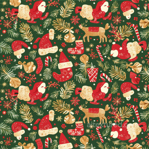 Featuring Vintage Christmas Icons in Red and Gold seamless Christmas vintage PBR texture