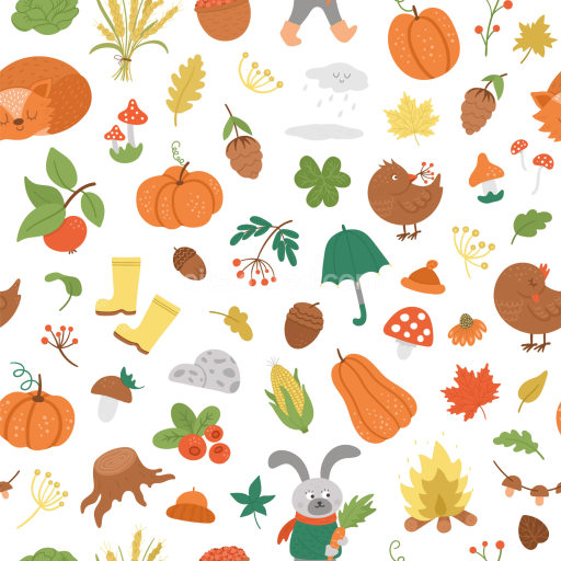 Seamless 3D PBR Thanksgiving Cartoon Pattern Texture with Autumn Icons