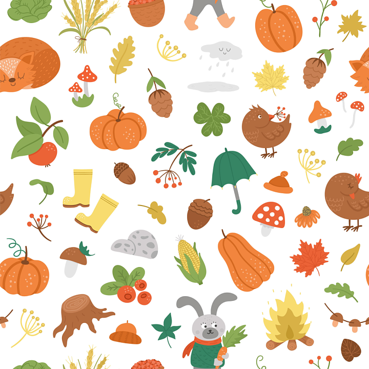 Thanksgiving Cartoon Pattern with Autumn Icons seamless PBR texture preview