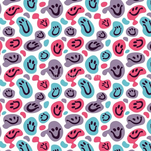 Seamless 3D PBR Texture with Colorful Happy Face Abstract Pattern