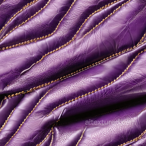 Quilted Glossy Purple Leather PBR Texture with Detailed Stitching and Wrinkles seamless Leather PBR texture