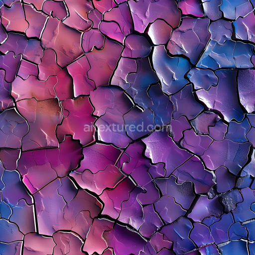 Seamless 3D PBR Cracked Dry Earth Texture with Violet and Blue Gradient