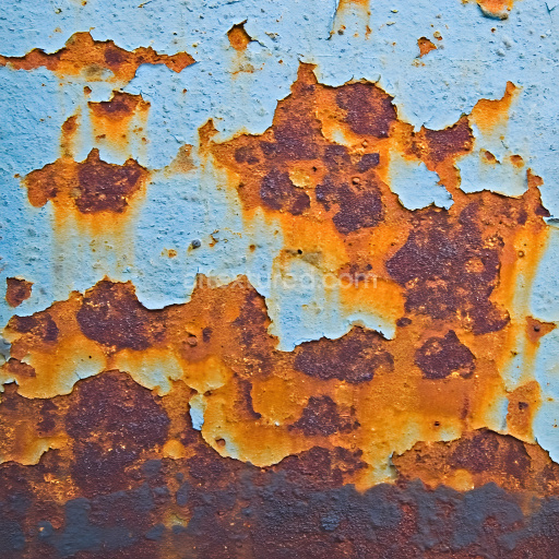 Seamless 3D Rusty Metal PBR Texture Featuring Peeling Blue Paint and Orange Corrosion