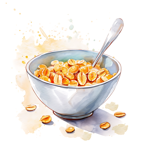 Breakfast Barley Flakes Cereal Bowl Illustration with Spoon