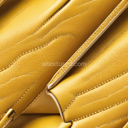 Seamless 3D PBR yellow pebbled leather texture with detailed stitching and grain