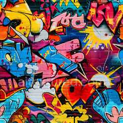 seamless Seamless 3D PBR Texture Featuring Vibrant Multicolor Graffiti on Brick Wall texture 8k free download PBR