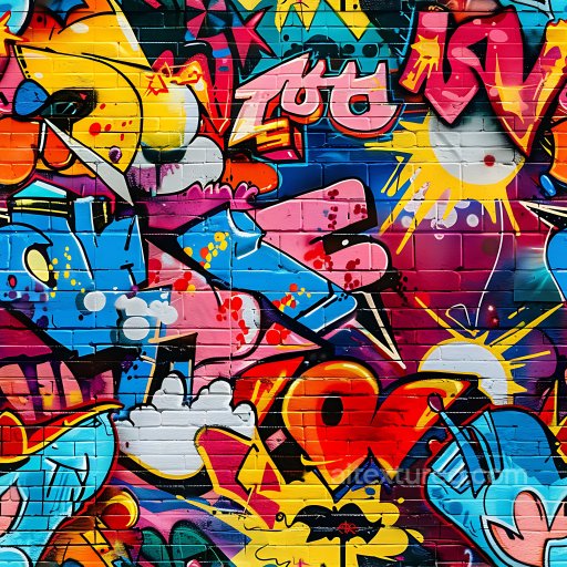 Seamless 3D PBR Texture Featuring Vibrant Multicolor Graffiti on Brick Wall texture preview