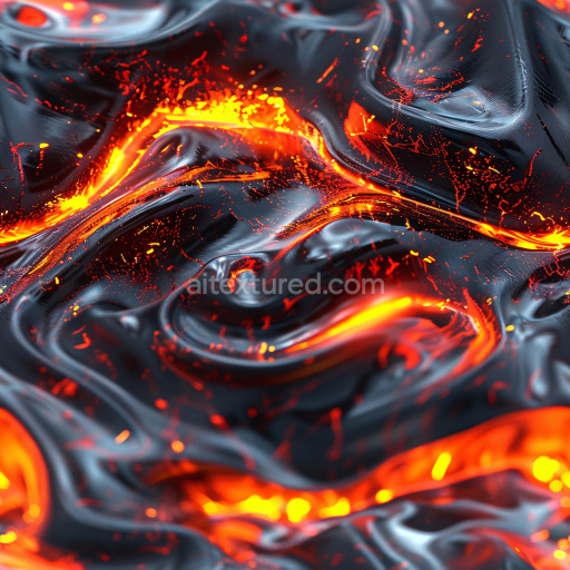 Seamless 3D PBR Texture Featuring Glossy Black and Fiery Orange Lava Flow