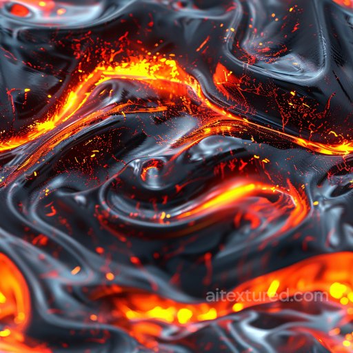 Seamless 3D PBR Texture Featuring Glossy Black and Fiery Orange Lava Flow texture preview
