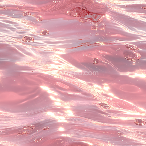 Seamless Pink Liquid Water PBR Texture with Glossy Reflective Surface and Floating Bubbles