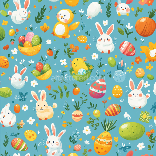 Seamless 3D PBR Easter Digital Paper Texture with Colorful Eggs and Bunny Pattern