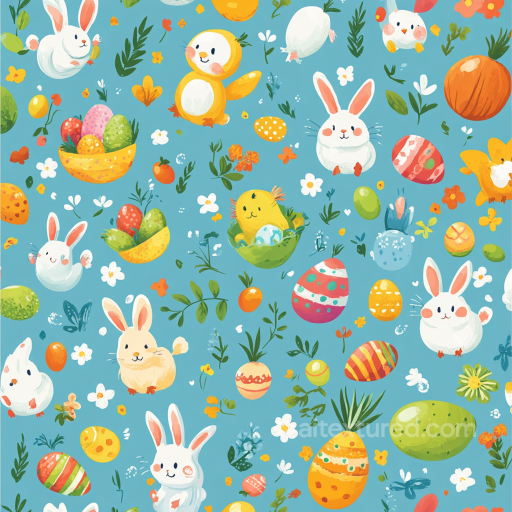 Easter Digital Paper Texture with Colorful Eggs and Bunny Pattern seamless All Easter Digital paper PBR texture