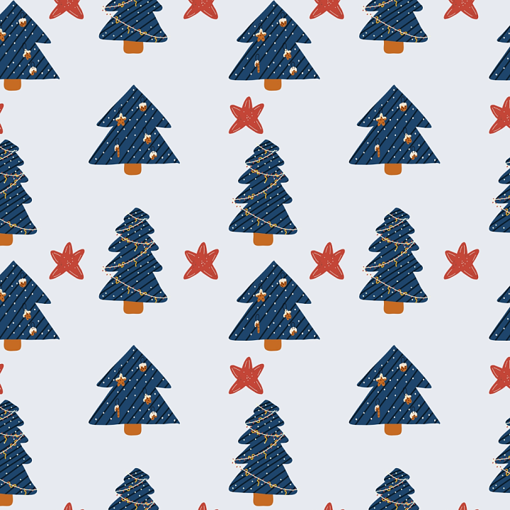Featuring Blue Christmas Trees And Red Stars Digital Paper seamless PBR texture preview