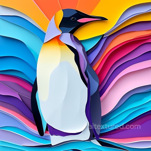 Animal - Seamless 3D PBR Texture Featuring Stylized Chinstrap Penguin with Vibrant Abstract Backgr… texture preview