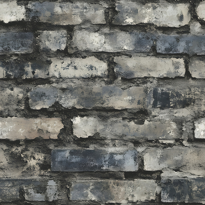 Cracked and Weathered Brick Wall in Gray Tones seamless PBR texture preview