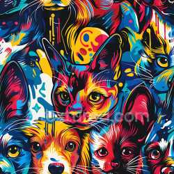 seamless Seamless 3D PBR graffiti texture with vibrant cat and dog street art texture 8k free download PBR
