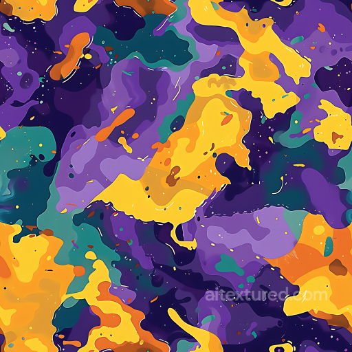 Stylized Camouflage PBR Texture in Purple, Yellow and Teal Organic Patches seamless Color Camouflage PBR texture