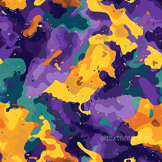 Stylized Camouflage PBR Texture in Purple, Yellow and Teal Organic Patches Color Camouflage texture preview