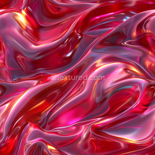 Seamless 3D PBR Texture of Glossy Wrinkled Fabric with Vibrant Red and Pink Highlights