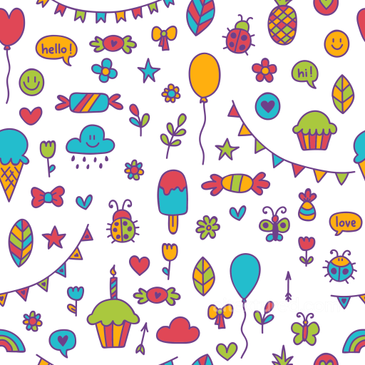 Birthday Texture With Playful Cartoon Icons And Bright Colors seamless Birthday PBR texture