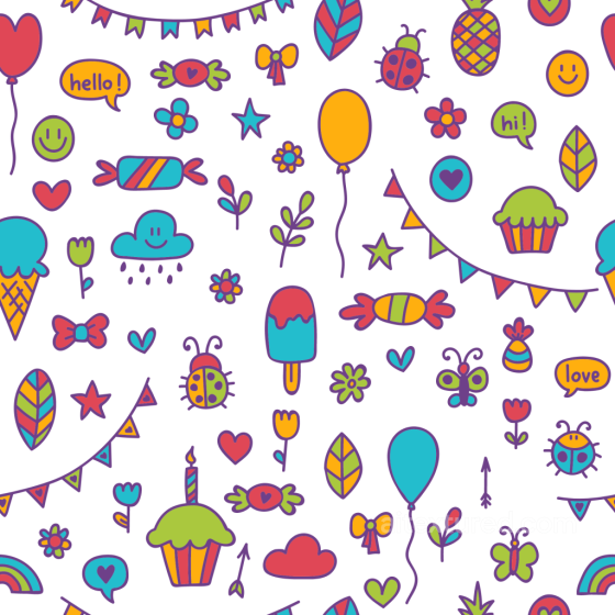 Birthday Texture With Playful Cartoon Icons And Bright Colors Birthday texture preview