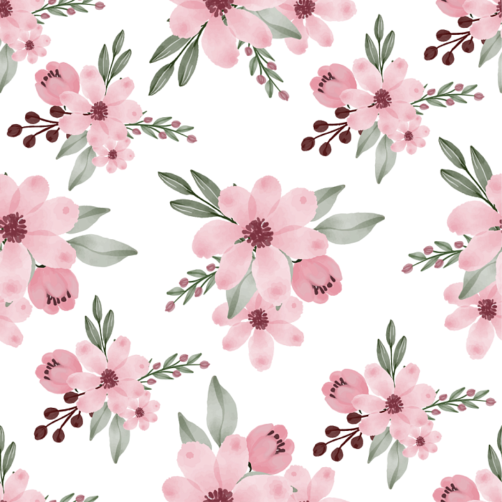 with Soft Pink Flower Watercolor Pattern seamless PBR texture preview