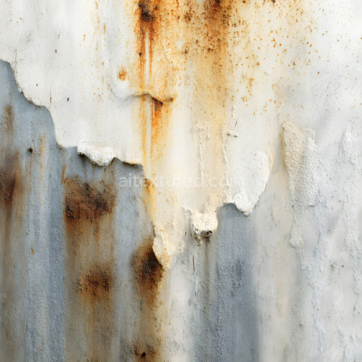 Seamless 3D PBR Texture of Rusted Metal Surface with Peeling White Paint and Corrosion