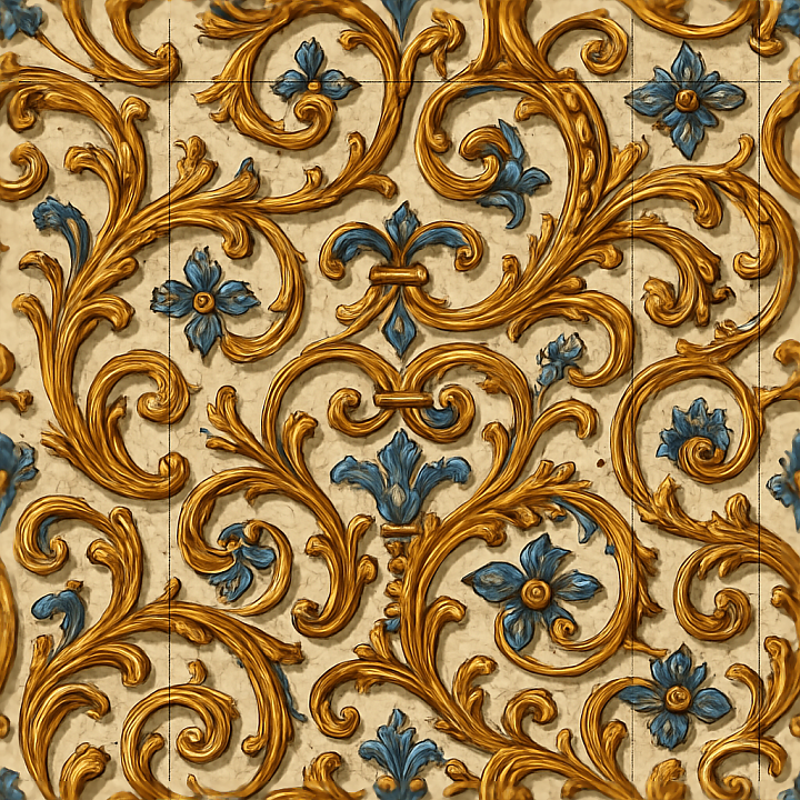 Antique Ceramic Mosaic With Cracked Glaze And Baroque Details seamless PBR texture preview