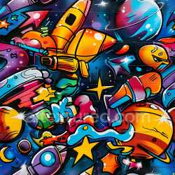 seamless Seamless 3D PBR texture of vibrant space-themed graffiti mural in bright colors texture 8k free download PBR