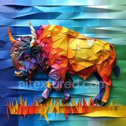 seamless Seamless 3D PBR Texture of Origami-Style Bison with Colorful Polygon Art texture 8k free download PBR