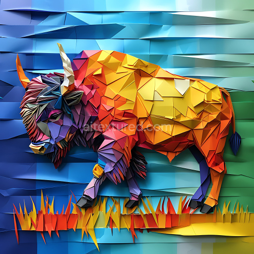 Seamless 3D PBR Texture of Origami-Style Bison with Colorful Polygon Art