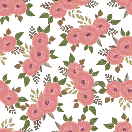 Seamless 3D PBR Pink Flower Fabric Texture with Hand-Painted Roses and Green Leaves