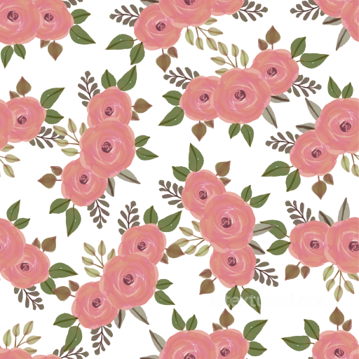 Pink Flower Fabric Texture with Hand-Painted Roses and Green Leaves seamless Pink Flower PBR texture