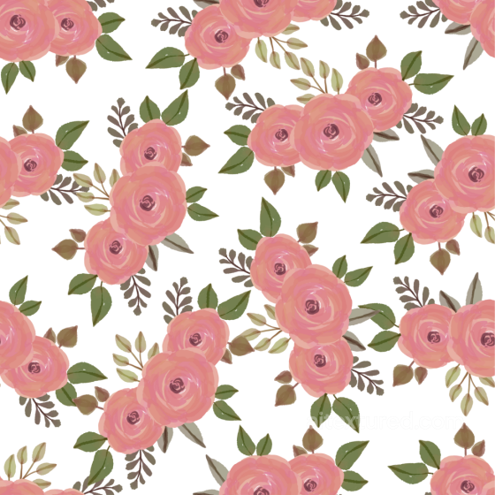 Pink Flower Fabric Texture with Hand-Painted Roses and Green Leaves Pink Flower texture preview