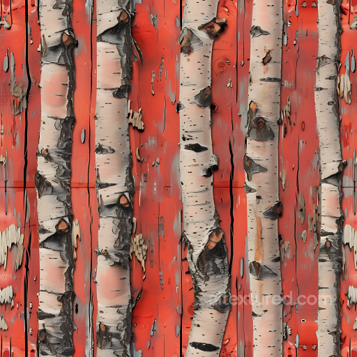Birch Wood PBR Texture Featuring Red Painted Weathered Boards seamless Wood PBR texture