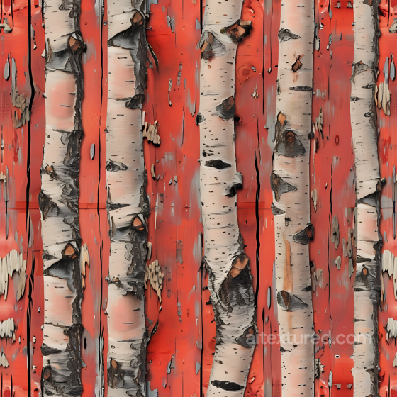 Birch Wood PBR Texture Featuring Red Painted Weathered Boards Wood texture preview