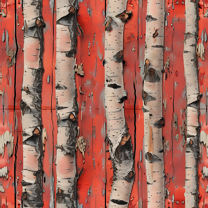 Birch Wood Featuring Red Painted Weathered Boards seamless PBR texture preview