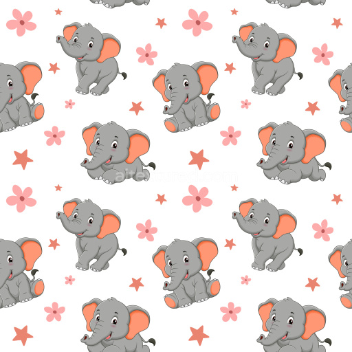 Pattern Bundle - Seamless 3D Pattern PBR Texture Featuring Playful Cartoon Elephants and Pink Floral Motifs texture preview