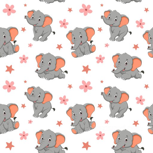 Pattern PBR Texture Featuring Playful Cartoon Elephants and Pink Floral Motifs seamless Pattern Bundle PBR texture
