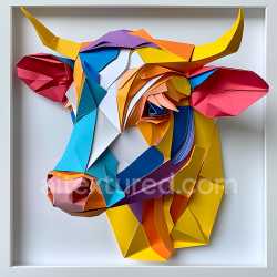 seamless Seamless 3D PBR Texture of Colorful Origami Cow Head with Geometric Paper Folds texture 8k free download PBR