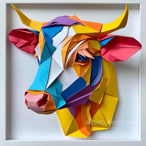 Animal - Seamless 3D PBR Texture of Colorful Origami Cow Head with Geometric Paper Folds texture preview