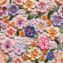 seamless Seamless 3D PBR Texture of Colorful Embroidered Floral Pattern on Soft Fabric texture 8k free download PBR