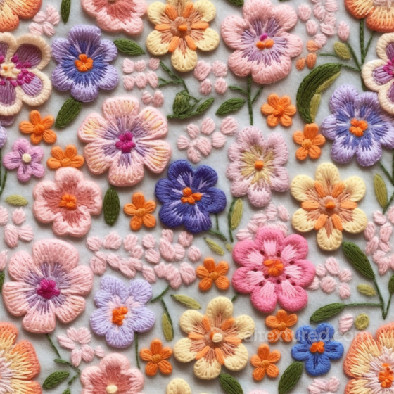 Colorful Embroidered Floral Pattern on Soft Fabric Seamless Texture Embroidered floral texture preview