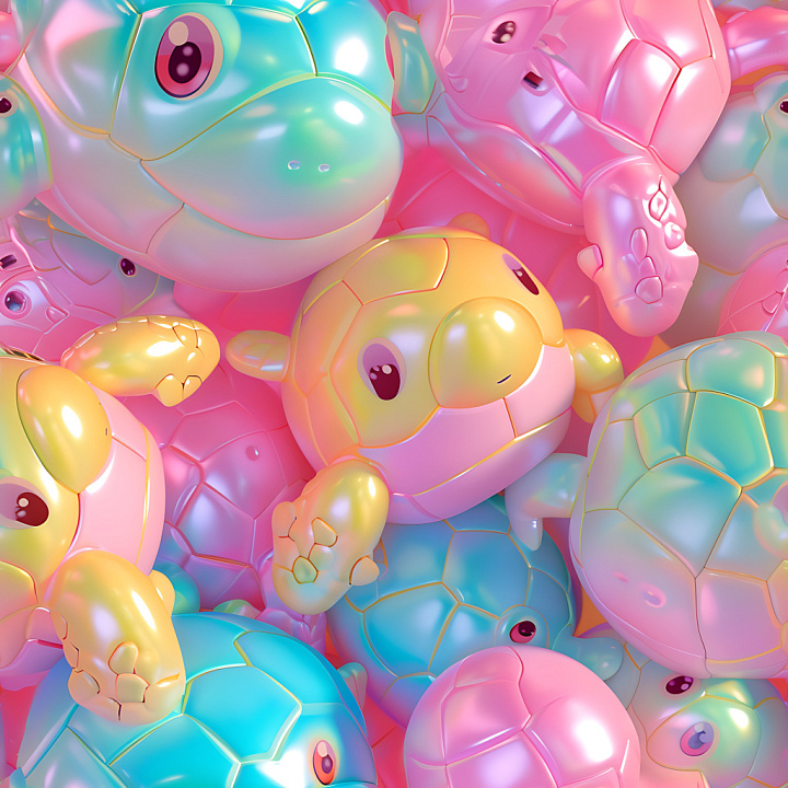 Inflated Plush Turtle Plastic in Pastel Colors seamless PBR texture preview